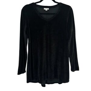 PURE JJILL Women’s Plush Velour Top‎ Black 3/4 Sleeve Soft Back Detail Relaxed S